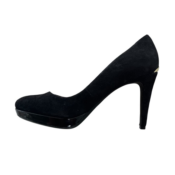 Calvin Klein Women's 8.5 Black Suede Gold Accent Paulette Platform Heels‎ Pumps - Picture 10 of 16